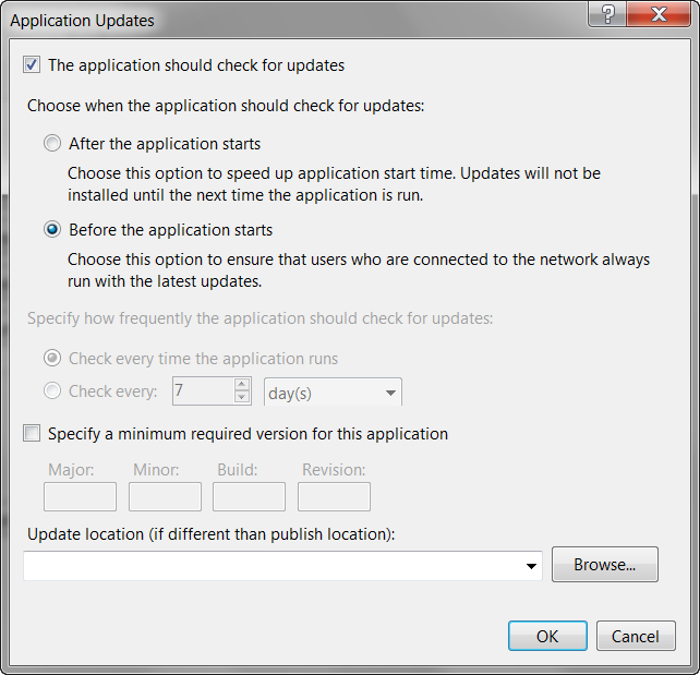Application Updates dialog box