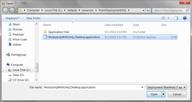 Open dialog box from Manifest Manager Utility in publish folder location