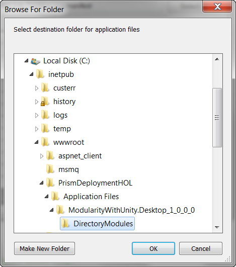 Browse For Folder dialog box with DirectoryModules subfolder selected